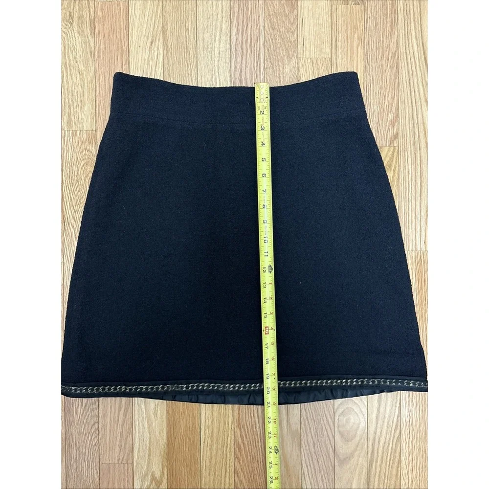 Kate Spade Black Tweed Chain Link Hem Pencil Mini Skirt‎ Wool Blend - Size 12